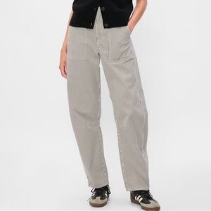 Gap Factory High Rise Barrel Khakis in Off White with Black Stripes